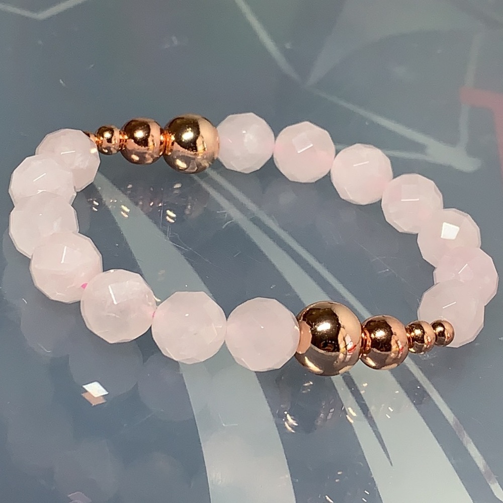 ROSE QUARTZ & HEMATITE & COPPER NATURAL BRACELET - Picture 3 of 5